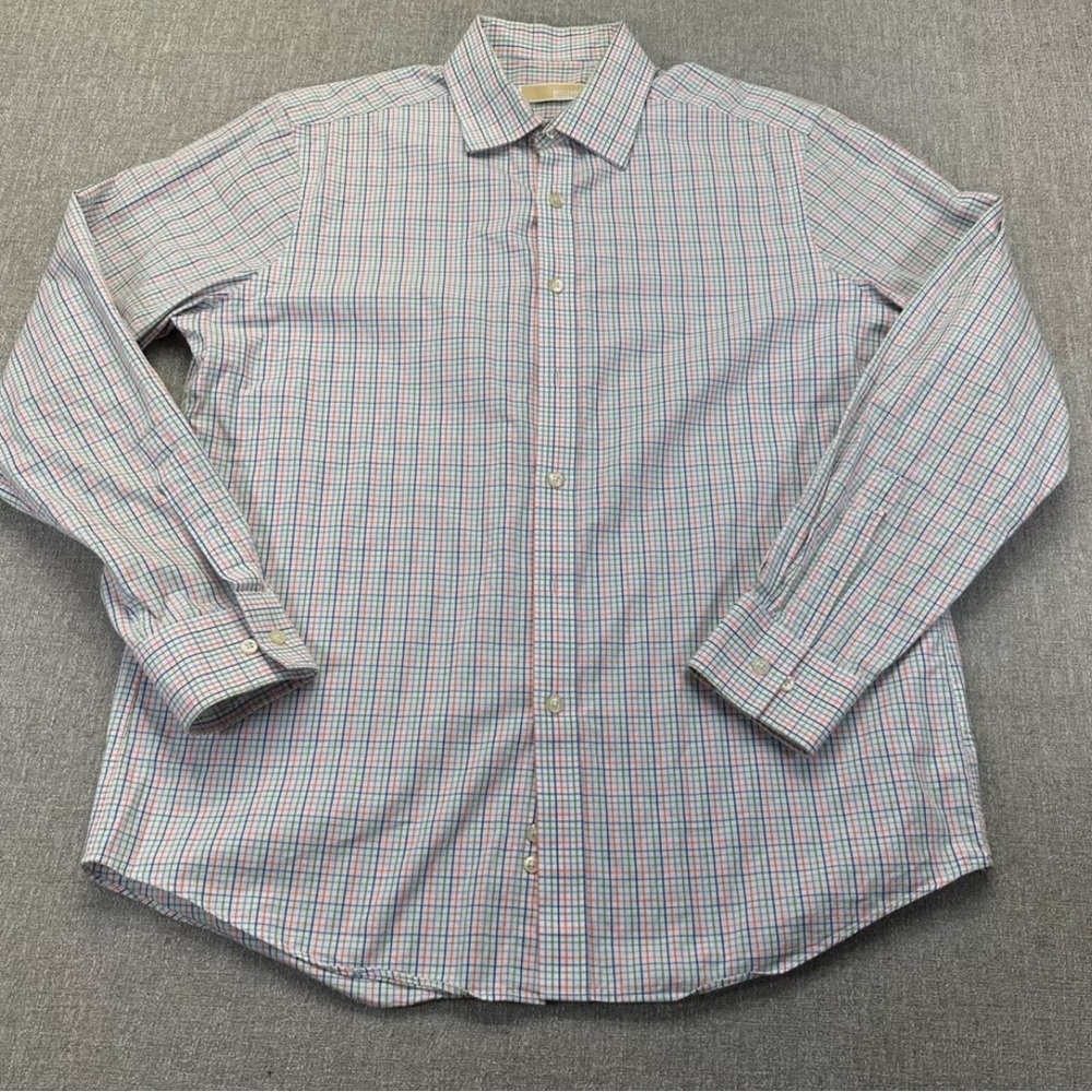 Michael Kors Dress Shirt Mens 16.5 34/35 Plaid Multicolor Button up Long Sleeve